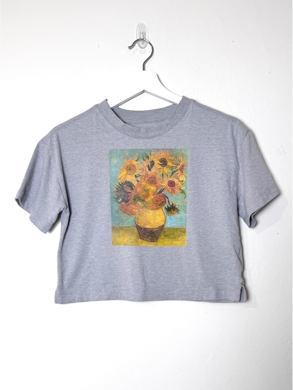 Grey Gap cropped t-shirt Van Gogh sunflowers short sleeve teen size 10